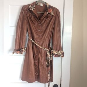 VTG Autumn dress copper with floral cuffs, collar, and belt circa 70s